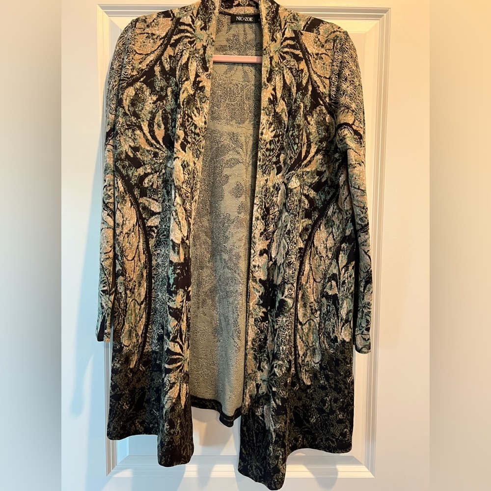 NIC+ZOE Black, Olive and Cream Patterned Cardigan